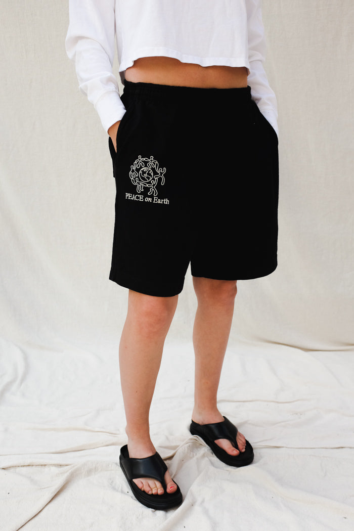 Palo Santo Studios peace people embroidered short black unisex | Pipe and Row