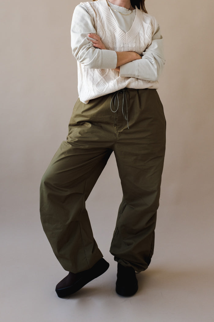 Olive green cargo oversized pants drawstring | PIPE AND ROW