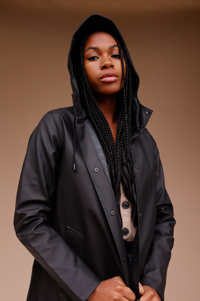 Stutterheim Raincoats Long Black Womens Raincoat Stockholm Long