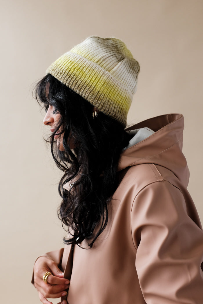 Soft knit lime cream tan ombre angora Sunset beanie | PIPE AND ROW boutique Seattle