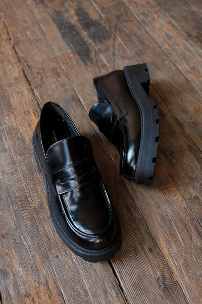 Vagabond Cosmo 2.0 chunky tread sole loafer 90's grunge polished black ...