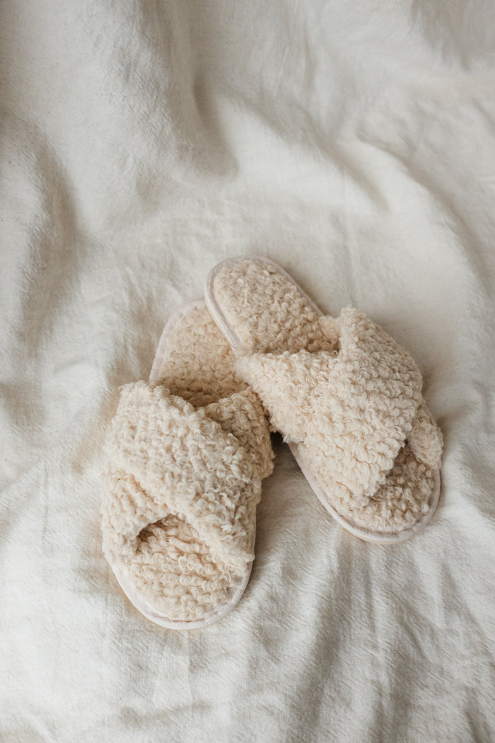 light pink Fuzzy criss-cross cozy rubber sole open toe slippers | pipe ...