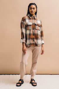Dylan brown plaid button up shirt jacket | pipe and row boutique Seattle
