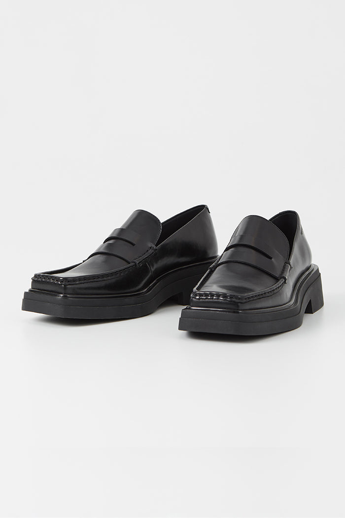 Vagabond Eyra polished black leather square toe penny loafers | pipe ...