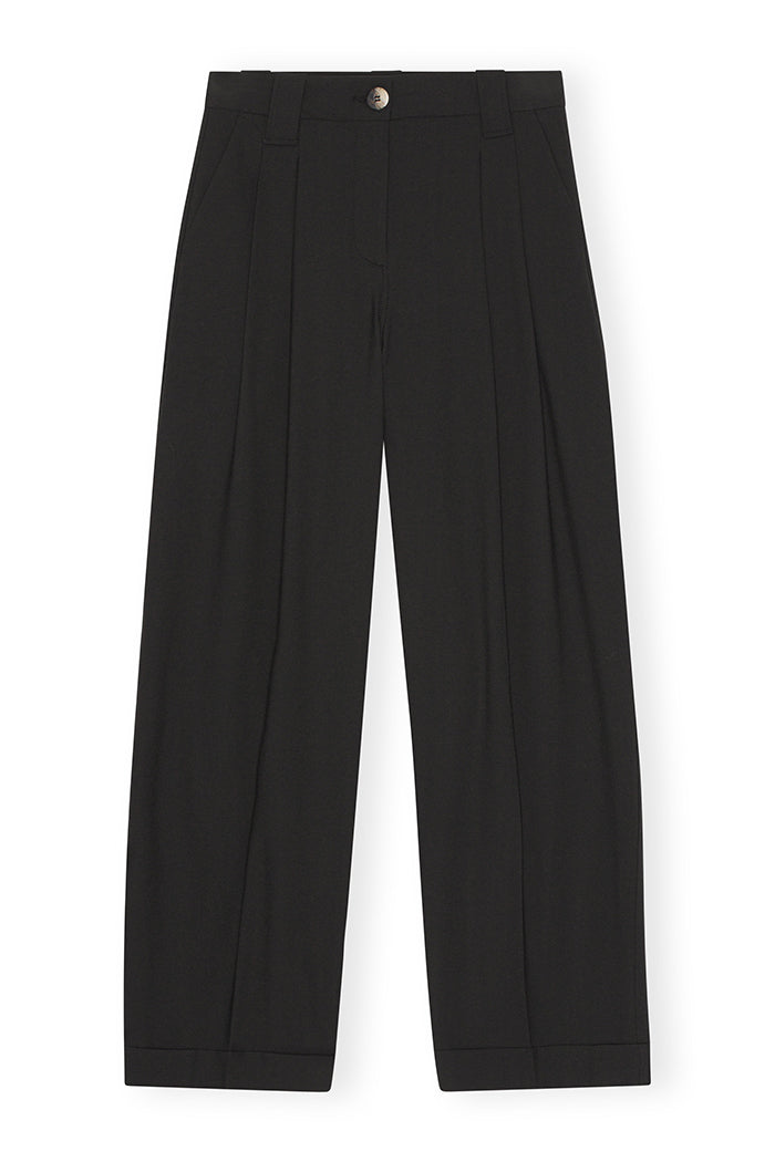 Ganni drapey melange loose pleat trouser pants black. F8075 PIPE AND ROW