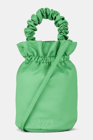 Ganni elegant mini pouch style occasion bag satin kelly green