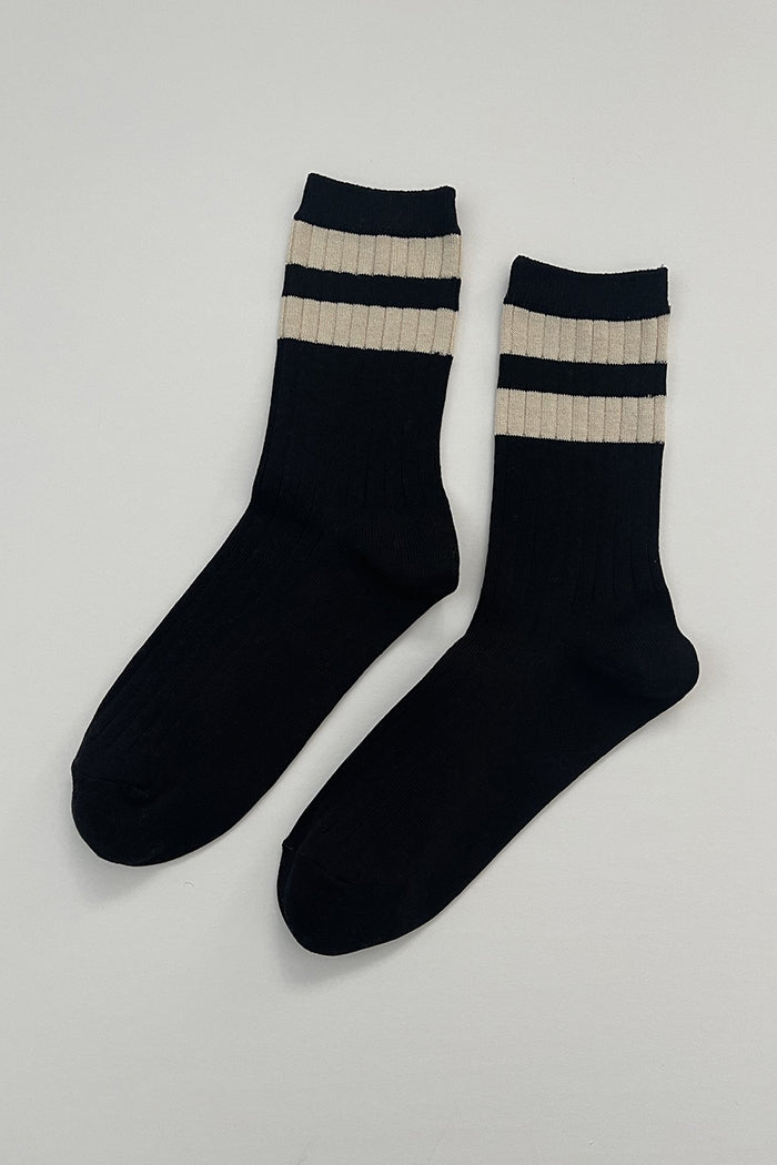 Le Bon Shoppe her varsity socks black sugar white stripes | Pipe and Row