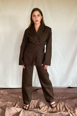 Rita Row high waist straight leg Williams trouser chocolate brown | Pipe and Row