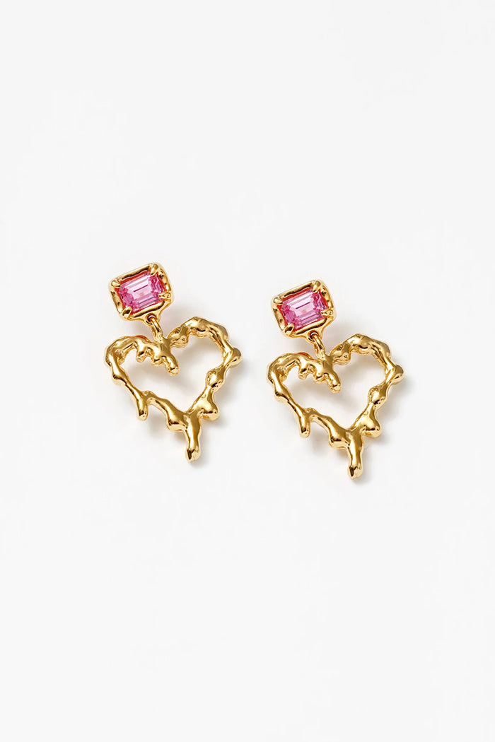 Wolf drippy heart Circus Martina earrings gold pink sapphire gemstone | Pipe and Row