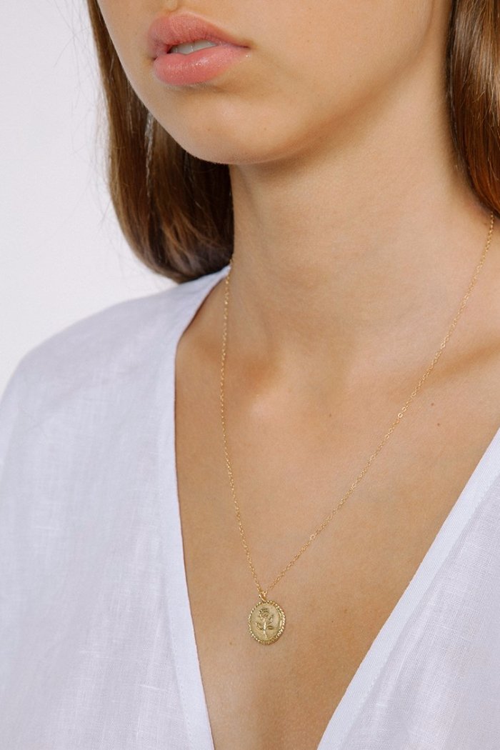 Rose Coin Necklace - Gold Embossed rose coin necklace Coin
