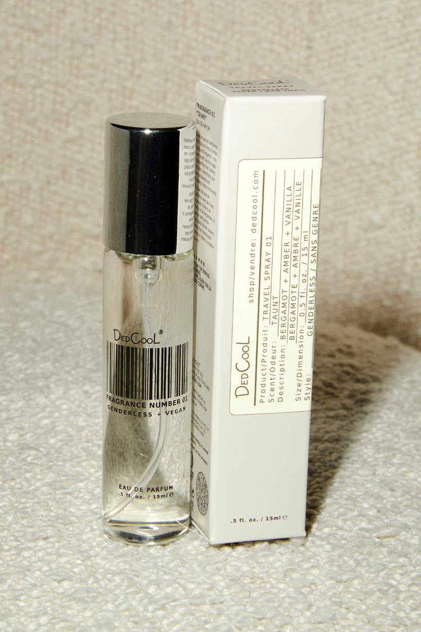 Dedcool Taunt 01 travel spray fragrance bergamont vanilla amber | Pipe and Row