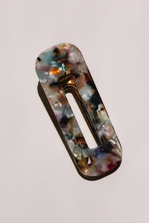 Resin hair clip modern barrette rainbow in rectangle shape with cut out | PIPE AND ROW