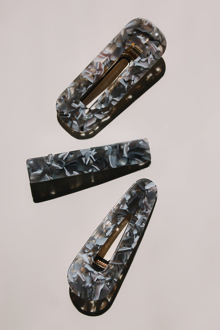Resin teardrop cut out hair clip barrette grey tortoise | PIPE AND ROW
