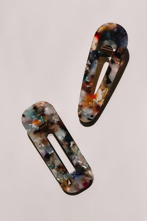 Resin teardrop cut out hair clip barrette rainbow tort | PIPE AND ROW