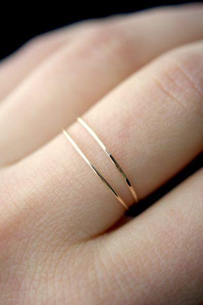 Ultra thin hammered stacking rings 14k gold fill Jewelry handmade | PIPE AND ROW Seattle