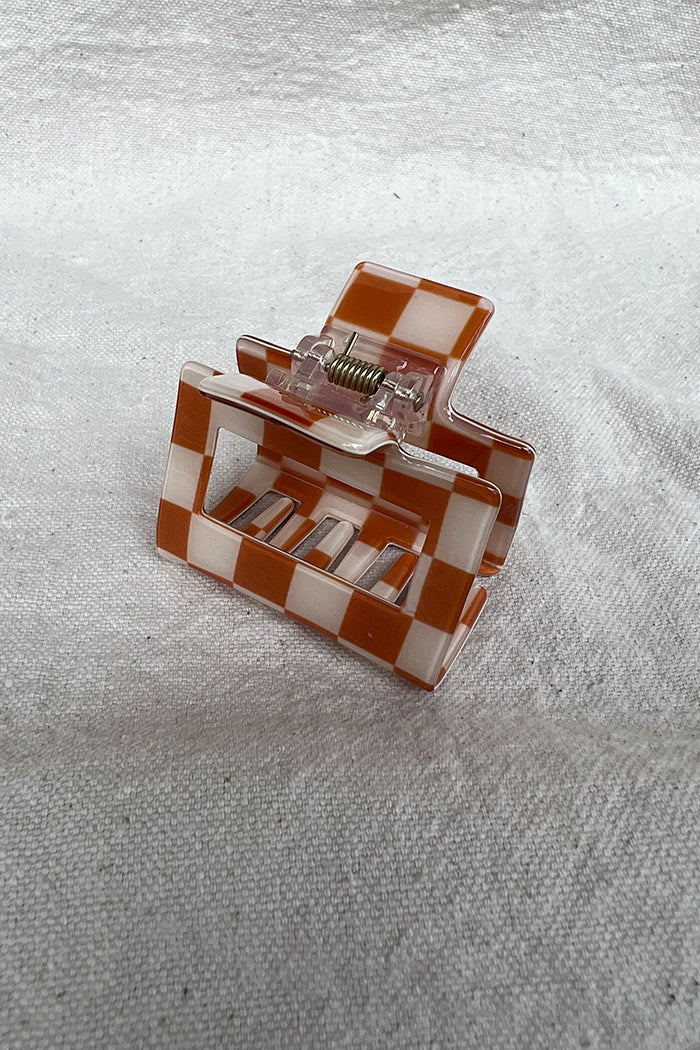 Small square hair claw brown and white checkered PIPE AND ROW boutique