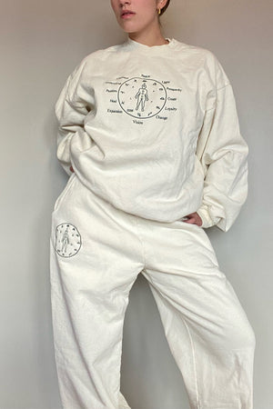 Palo Studios centered embroidered sweatpant tofu with evergreen | Pipe and Row