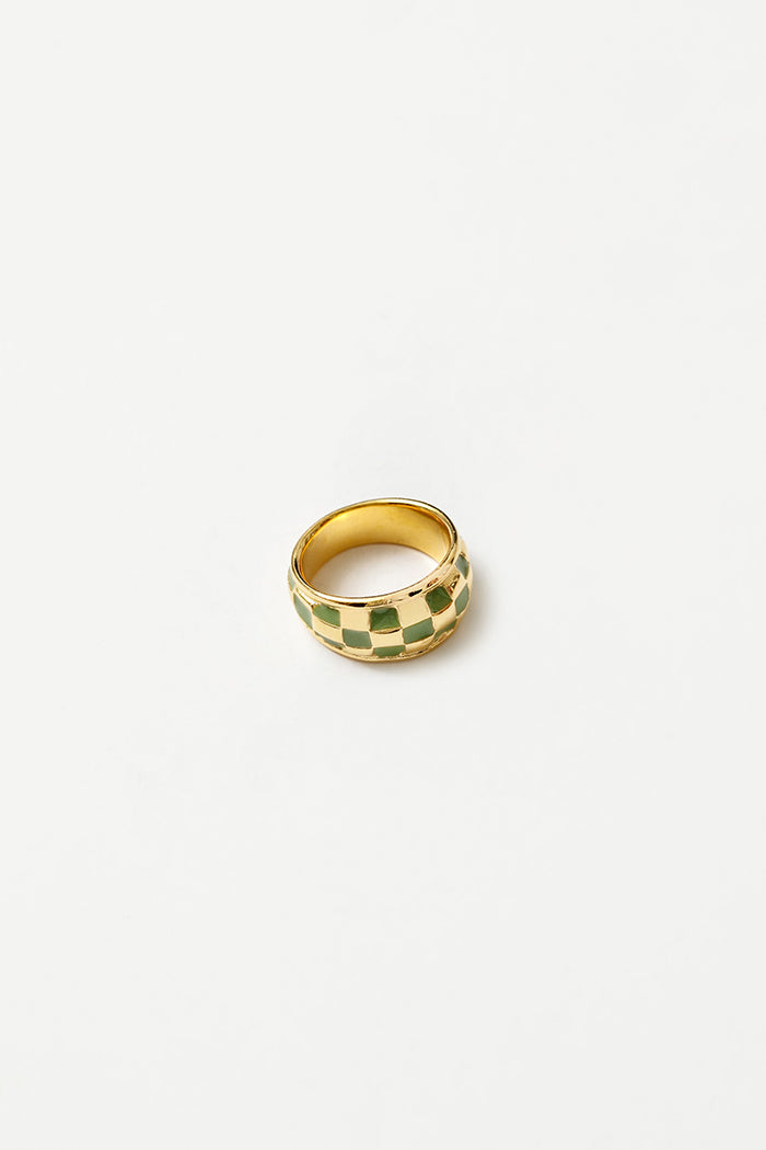 Wolf Circus Clara checkered ring resin green and gold | pipe and row
