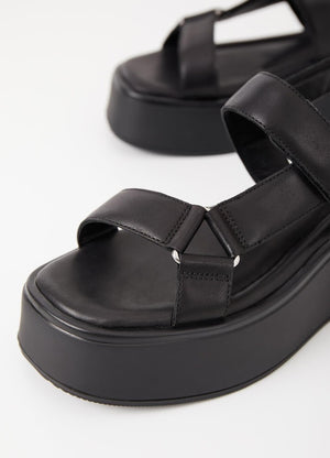 Vagabond Courtney padded sporty flatform sandals black leather | Pipe and Row