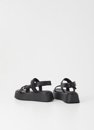Vagabond Courtney padded sporty flatform sandals black leather | Pipe and Row