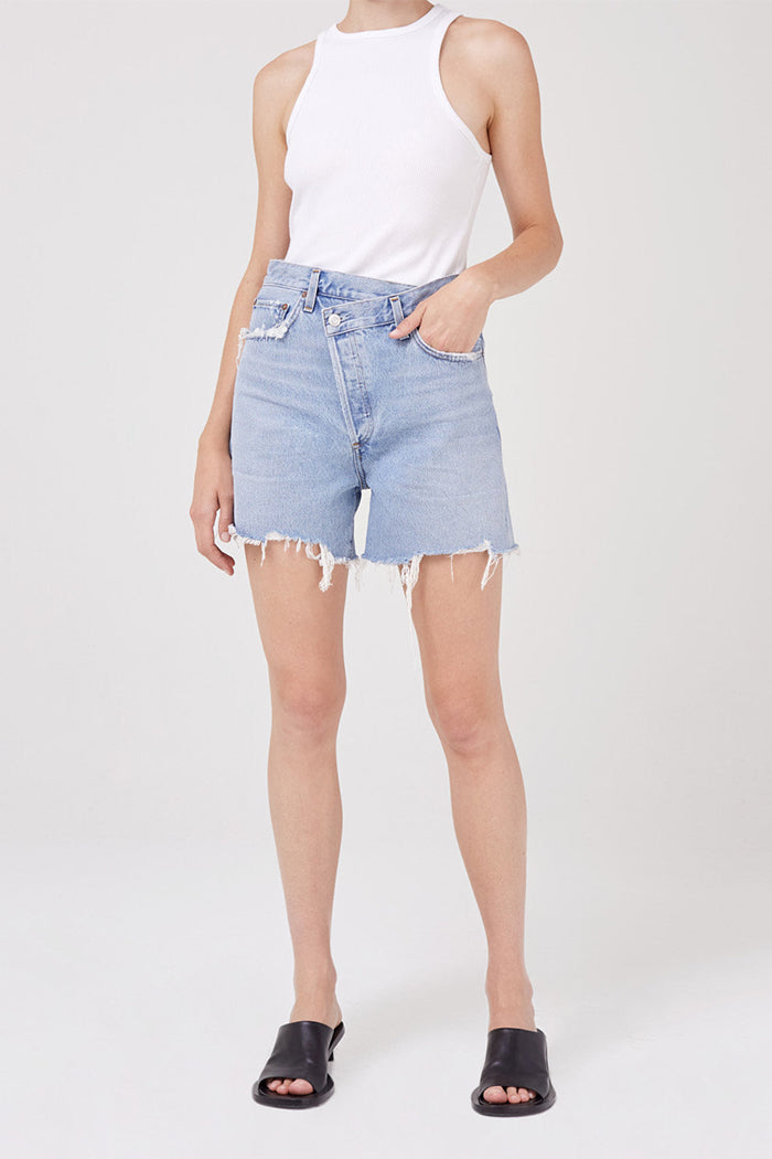 Agolde criss cross denim shorts symbol light blue | Pipe and Row boutique Seattle