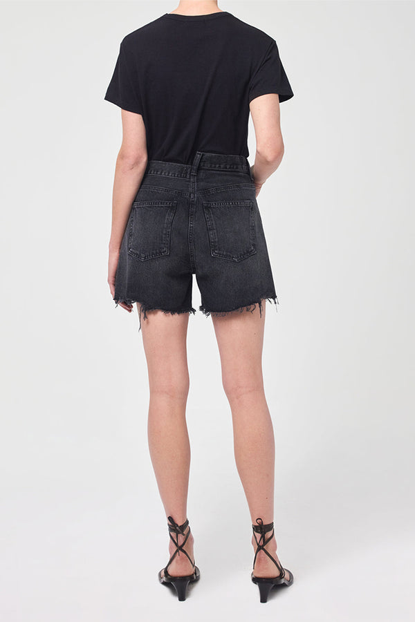 Agolde criss cross denim shorts photogram washed black Pipe and