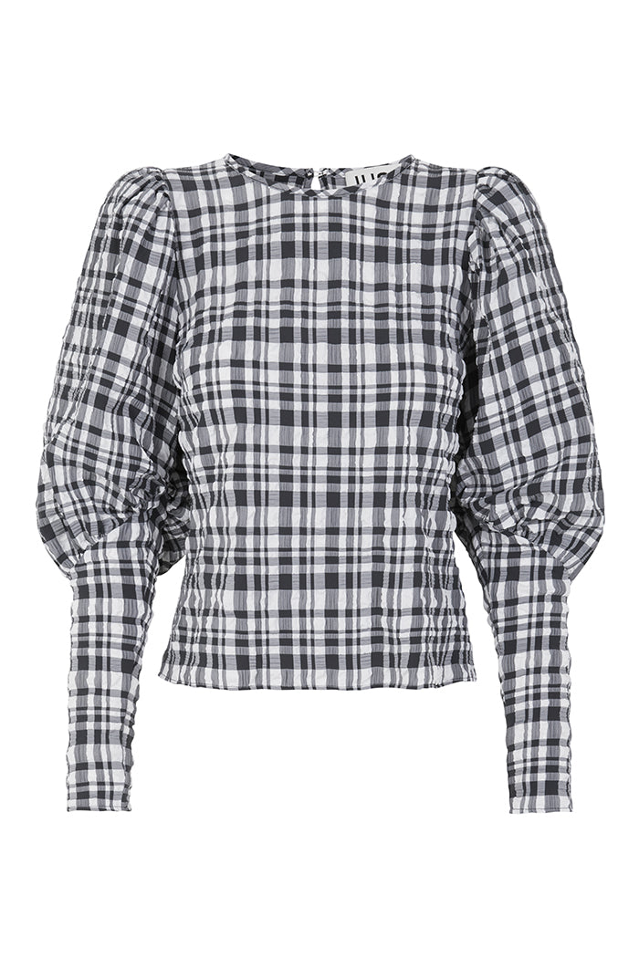 Just Female Hamilton plaid blouse voluminous sleeve | Pipe and Row