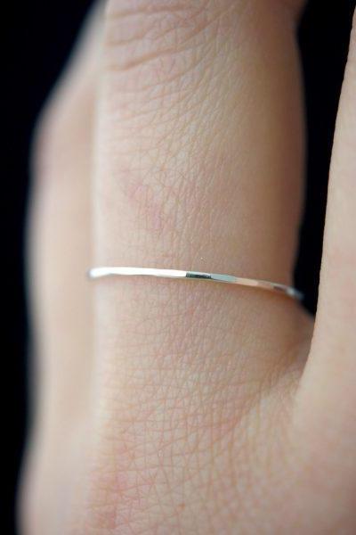Ultra thin hammered stacking rings sterling silver Jewelry handmade | PIPE AND ROW Seattle