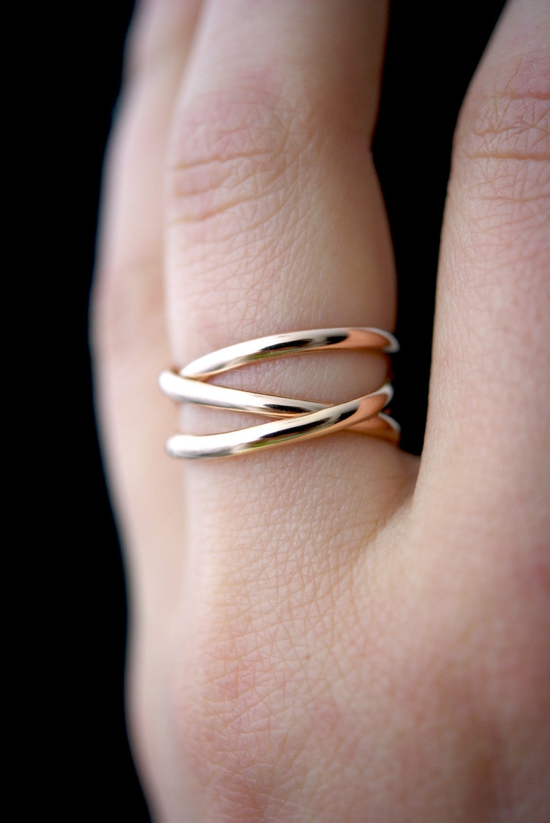 Infinity Spiral ring handmade 14K rose gold PIPE AND ROW boutique Seattle