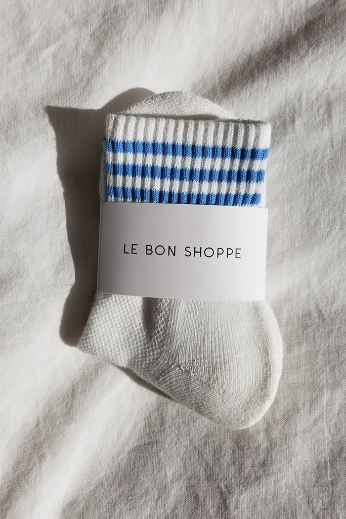 Le Bon Shoppe ivory blue  Girlfriend socks stripe ribbed varsity | pipe and row boutique