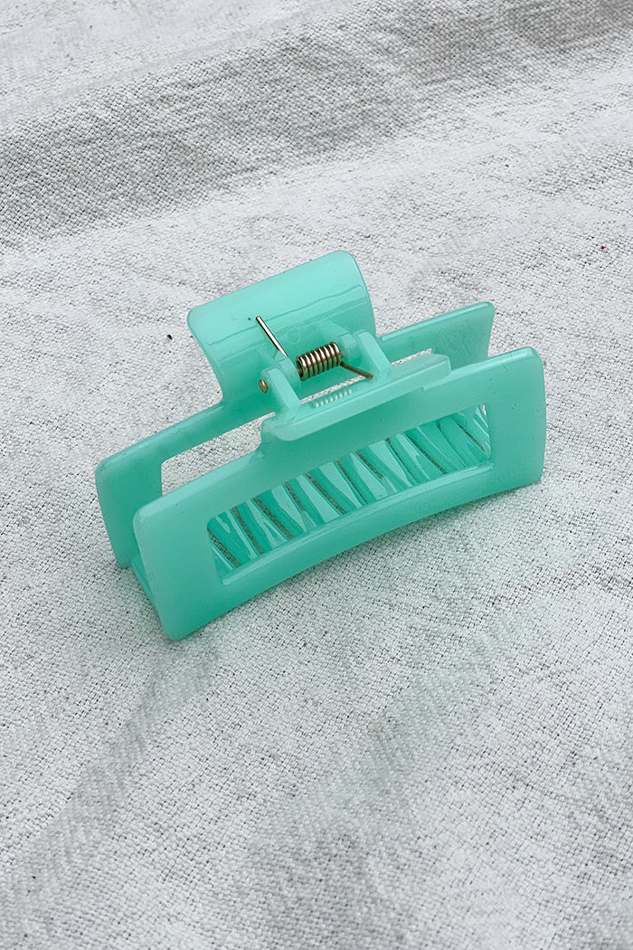Rectangular medium hair claw cloudy sheer turquoise | Pipe and Row