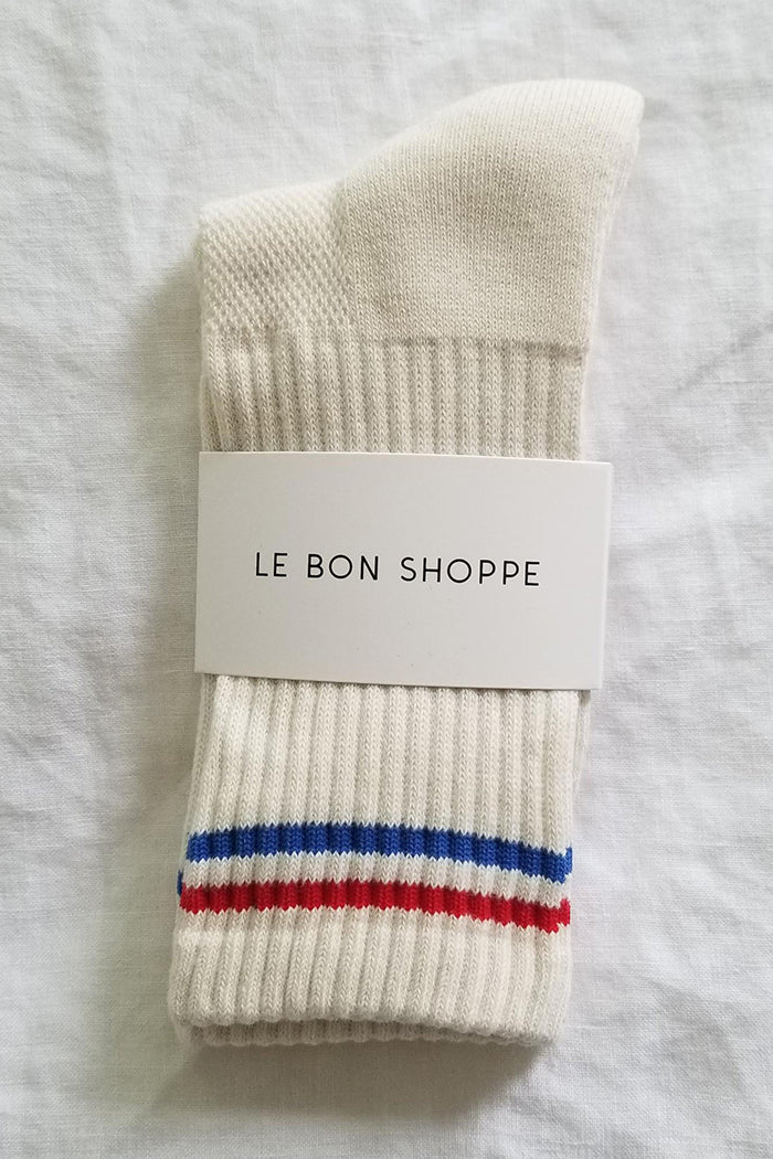 Le Bon Shoppe Boyfriend socks WFH cozy milk white red blue stripe | Pipe and Row Boutique SeattleLe Bon Shoppe Boyfriend socks WFH cozy | Pipe and Row Boutique Seattle