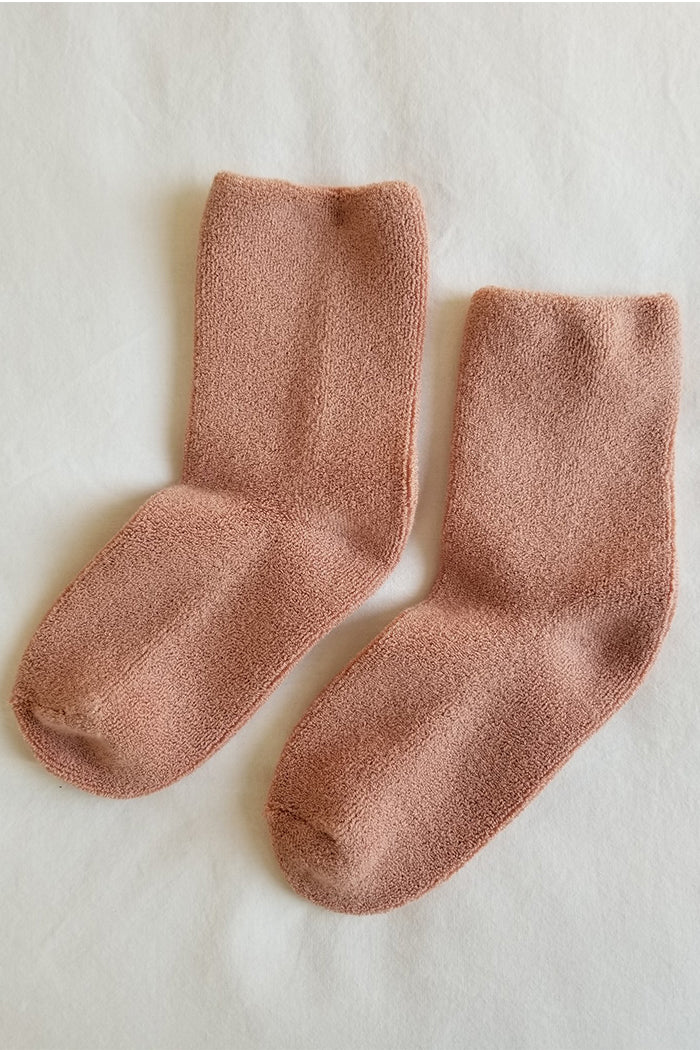 Le Bon Shoppe mulberry pink terry comfy, cozy, terry cloth Cloud socks | Pipe and Row