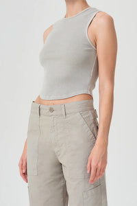 Agolde Nova tank top ribbed fitted crop rice paper tan | Pipe and Row