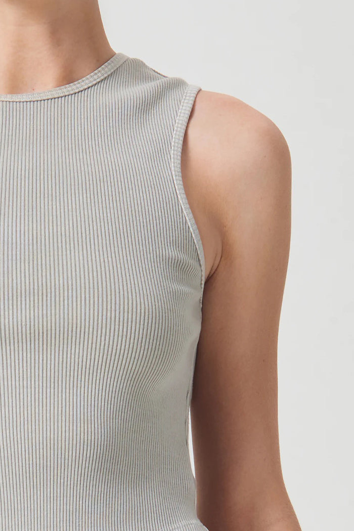 Agolde Nova tank top ribbed fitted crop rice paper tan | Pipe and Row