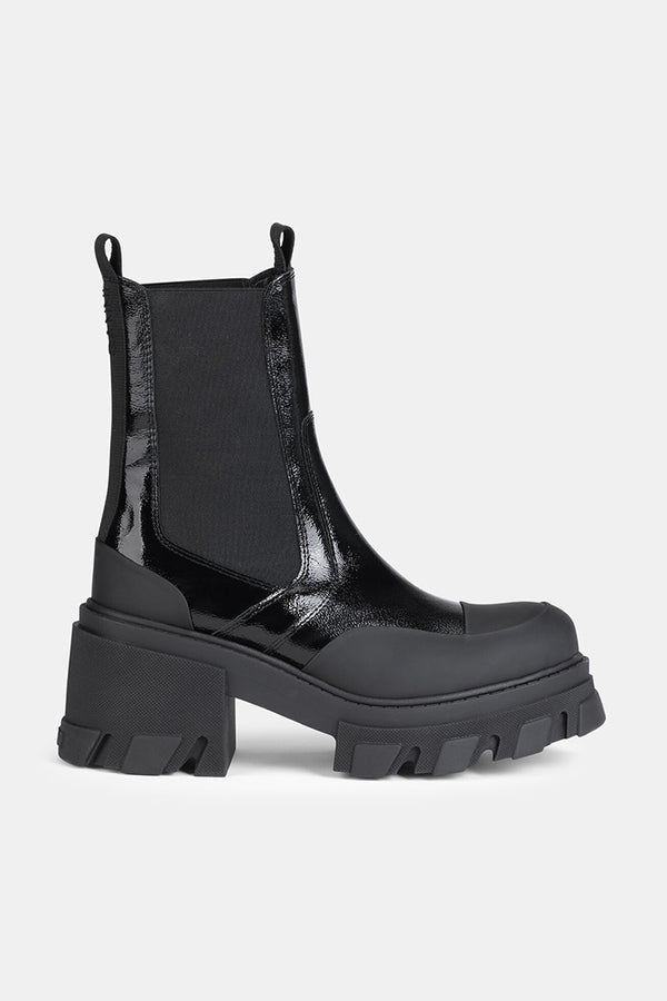 Ganni cleated mid Chelsea boots black patent leather | Pipe and Row ...