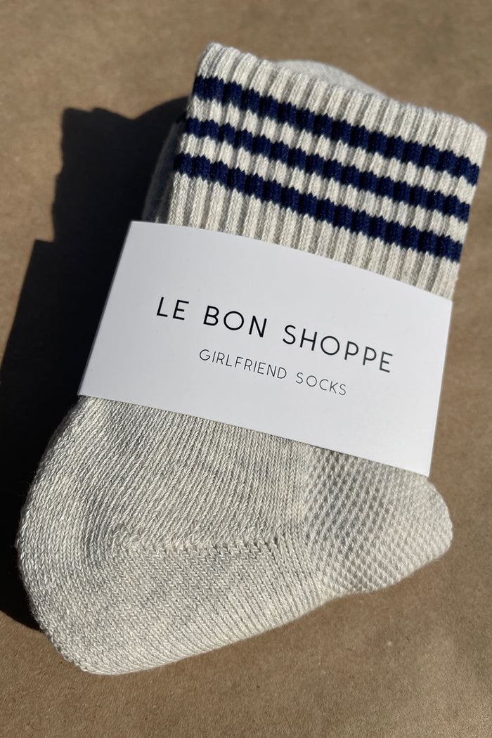 Le Bon Shoppe Girlfriend socks sailor grey navy stripes | Pipe and row