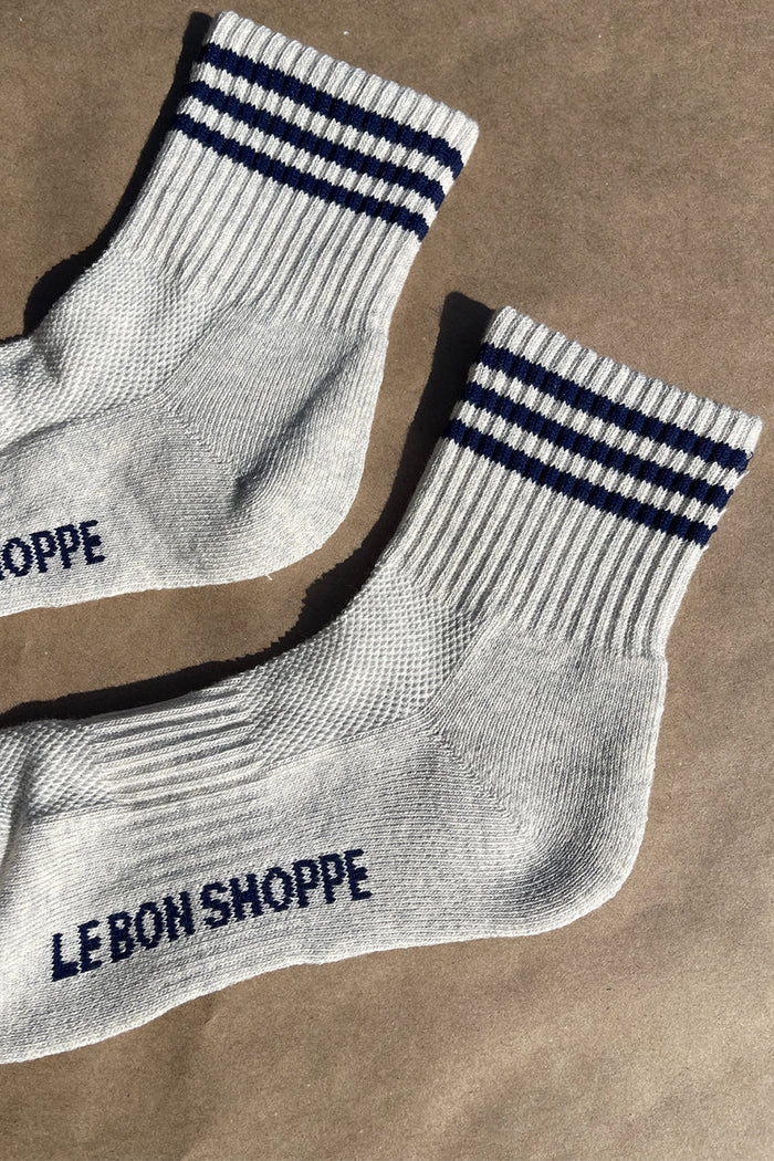 Le Bon Shoppe Girlfriend socks sailor grey navy stripes | Pipe and row