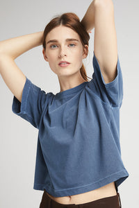 Richer Poorer moonlit ocean blue relaxed short sleeve crop tee | Pipe and Row