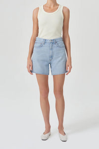 Agolde Stella denim shorts light blue innovate clean hem | pipe and row