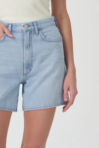 Agolde Stella denim shorts light blue innovate clean hem | pipe and row