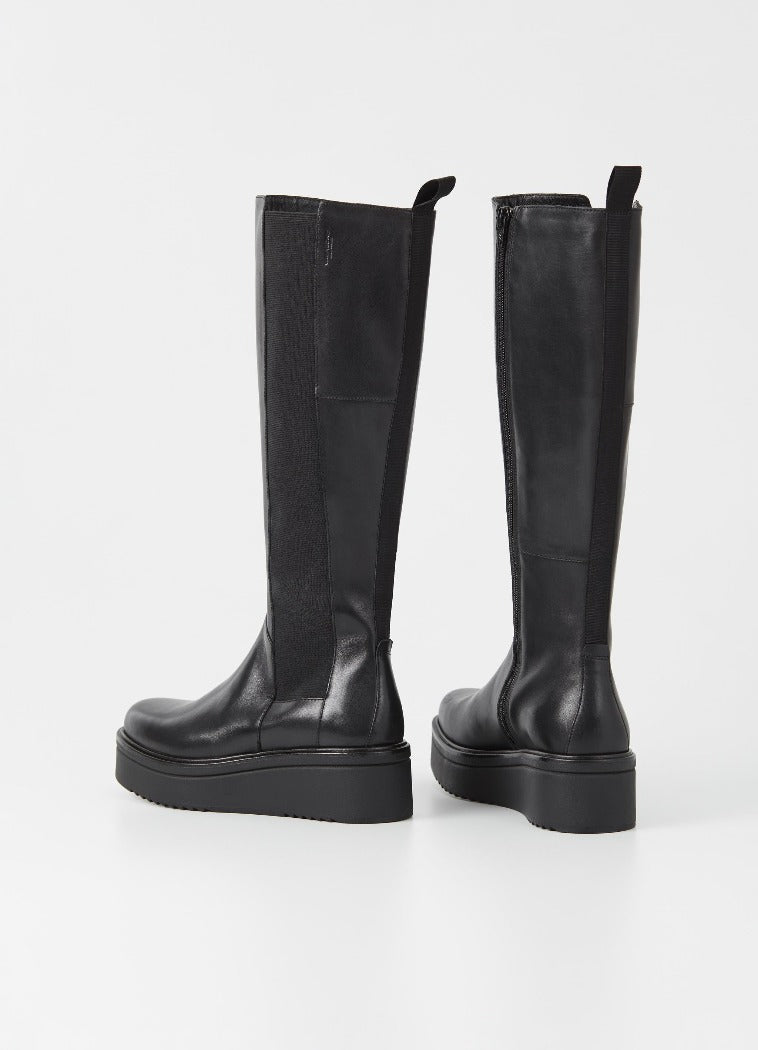 Veel Moment Leeds Vagabond knee high tall Tara boots platform black leather | Pipe and row -  PIPE AND ROW