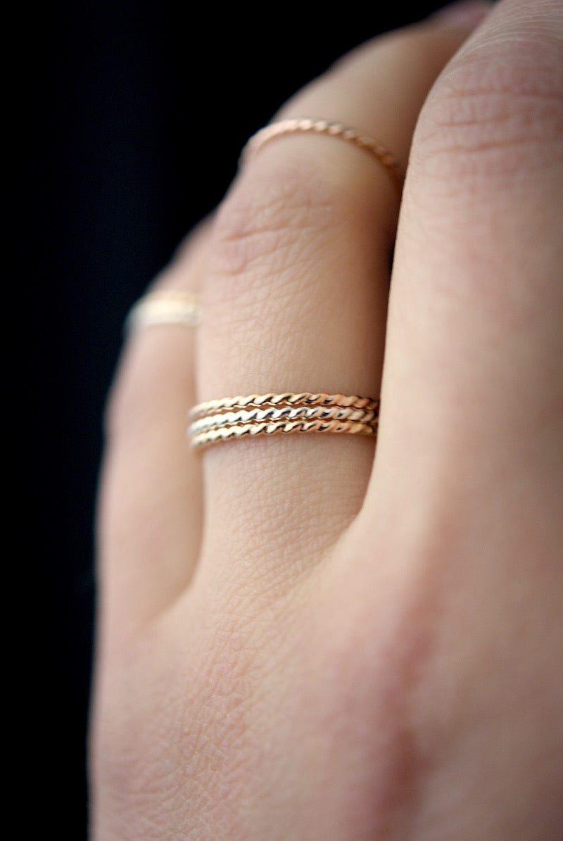 handmade thick twisted stacking ring gold rose gold silver hannah naomi | pipe and row