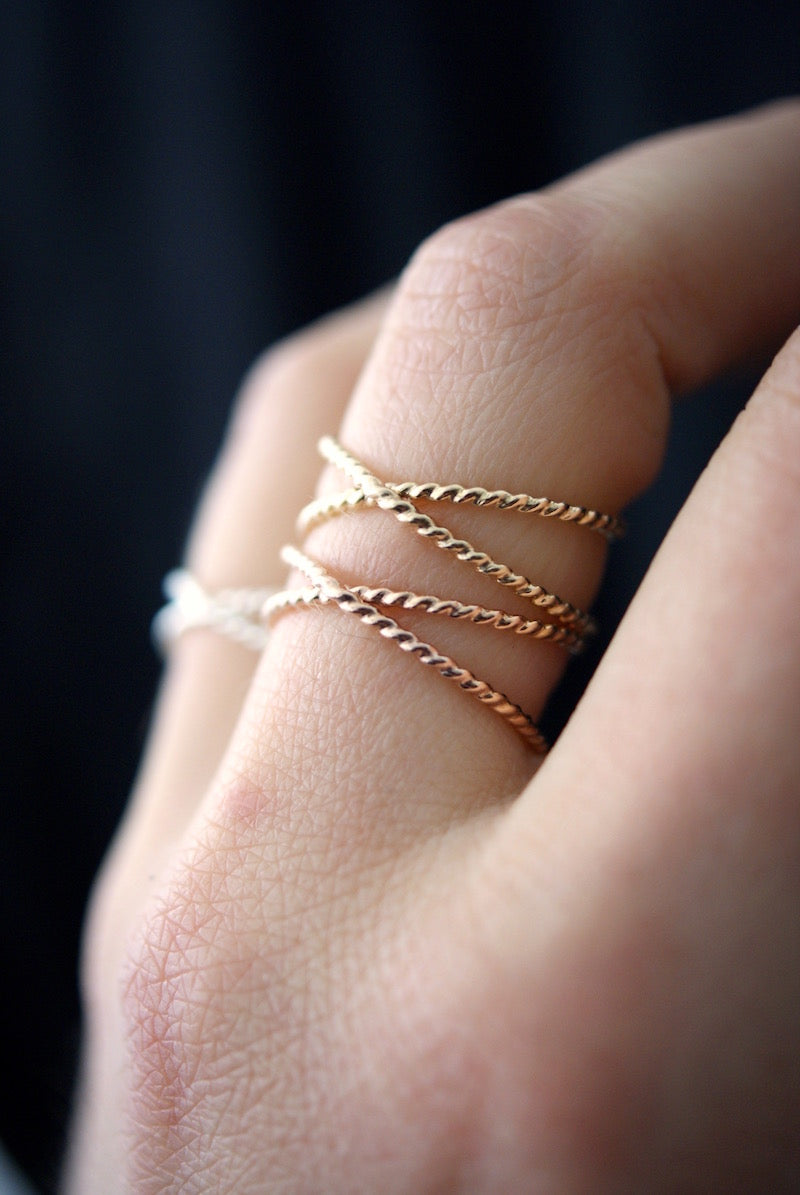best selling statement stacking ring Twisted X ring 14k gold | Pipe and Row