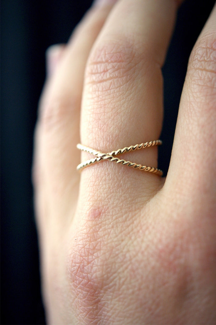best selling statement stacking ring Twisted X ring 14k gold | Pipe and Row