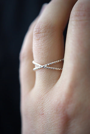best selling statement stacking ring dainty Twisted X ring sterling silver handmade | Pipe and Row