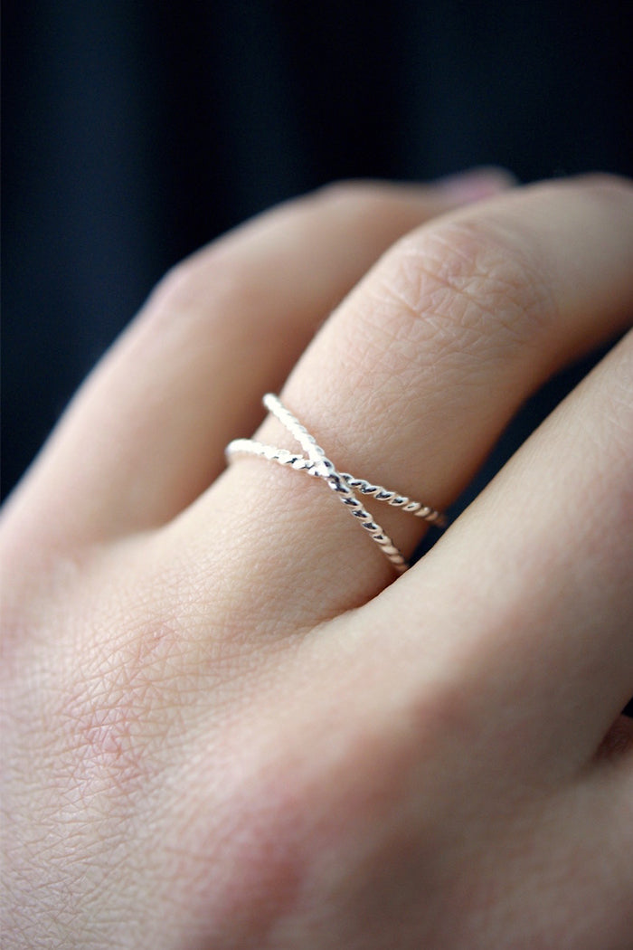 best selling statement stacking ring Twisted X ring sterling silver handmade | Pipe and Row